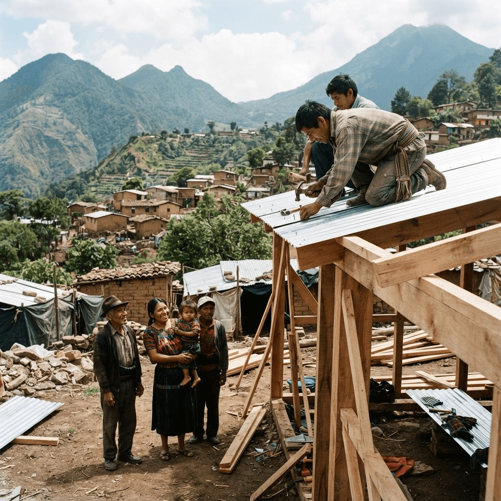 Guatemalan builders and a family rebuilding a safe home