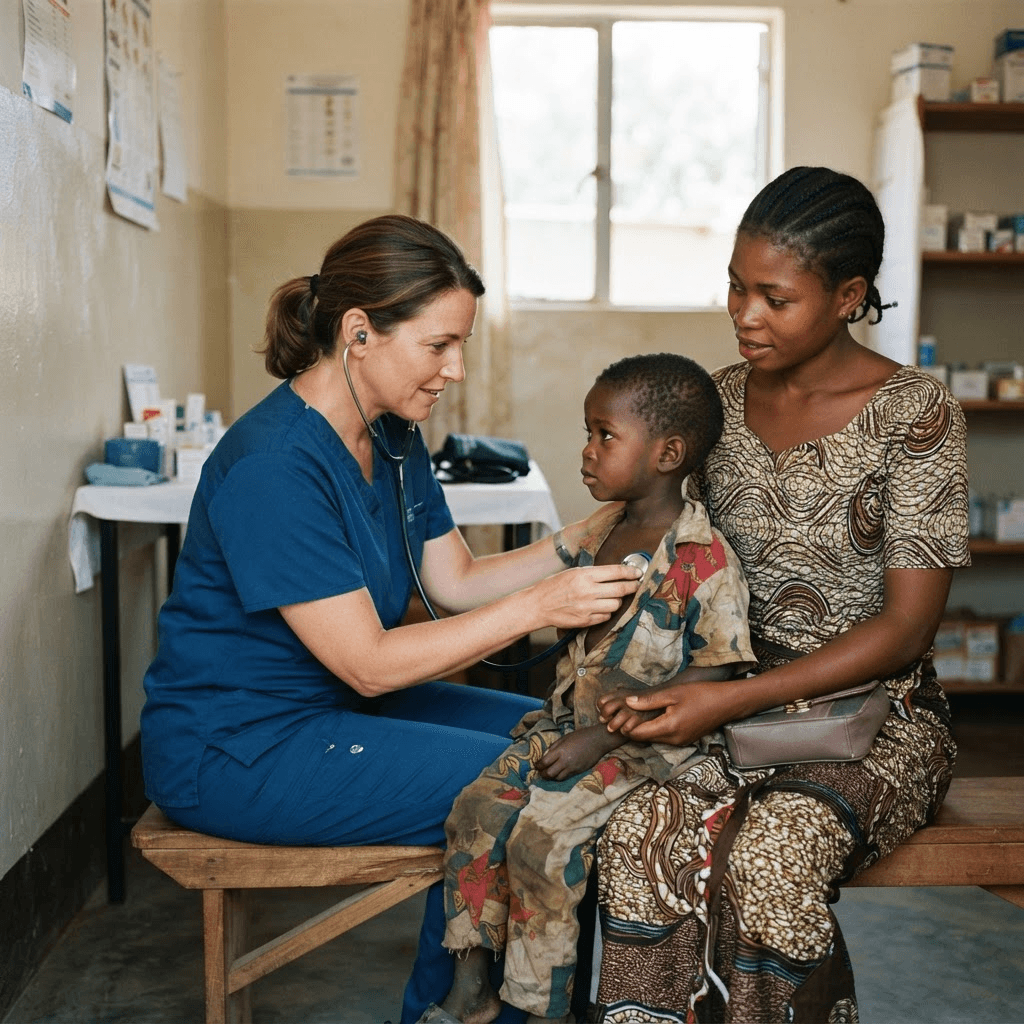 A team of nurses standing outside a clinic
